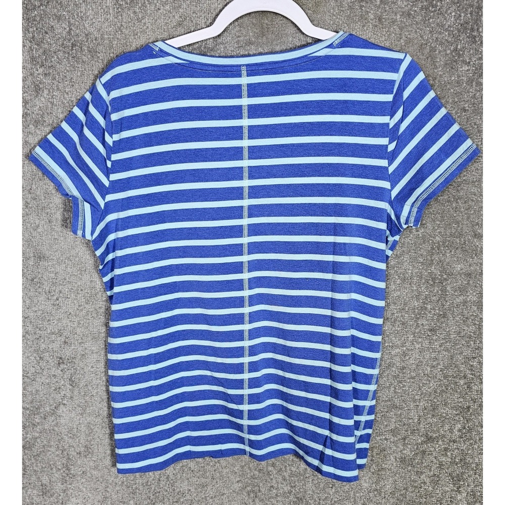 T By Talbots Top Womens Size Large Blue Striped Short Sleeve Open Neck Stretch - Picture 2 of 7
